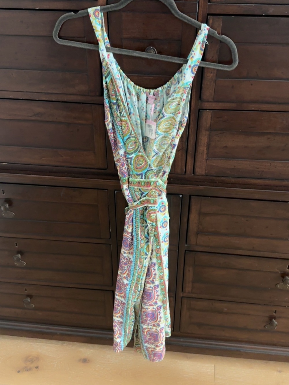 Calypso St. Barth Aqua Multi Paisley Tie-Waist Midi Dress